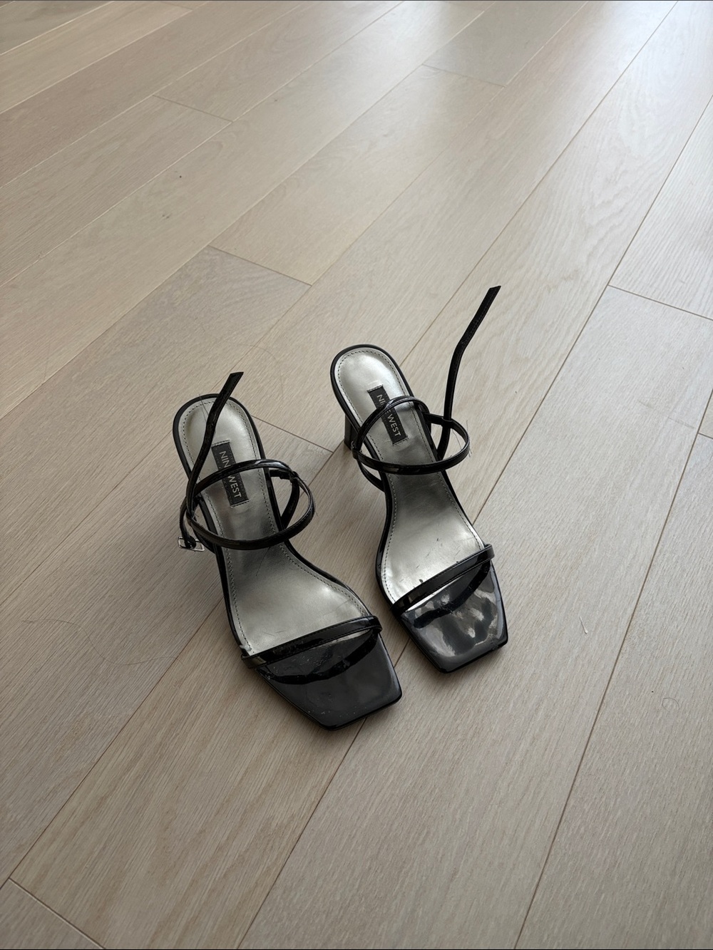 Nine West Strappy Square-Toe Black Women's Heeled Sandals